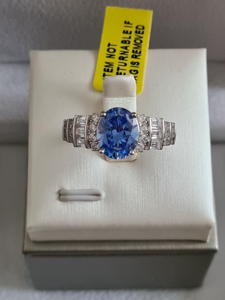 4.130Ct Blue And White Swarovski Zirconia Ring 925 sterling silver SIZE O
