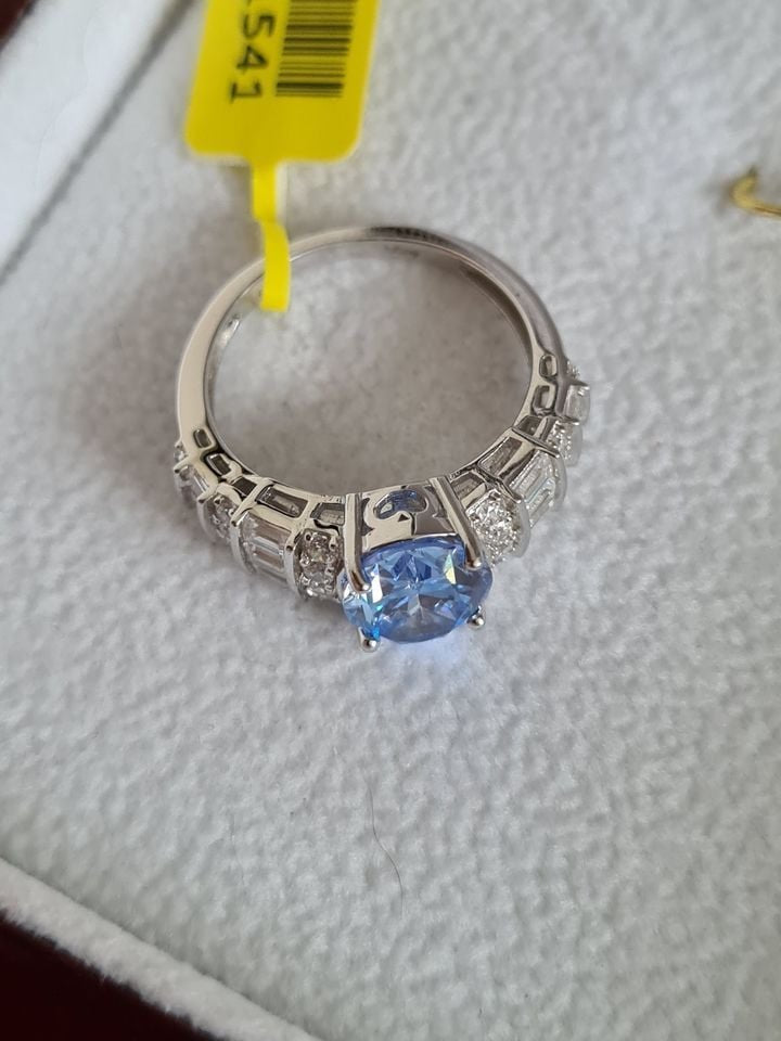 4.130Ct Blue And White Swarovski Zirconia Ring 925 sterling silver SIZE O