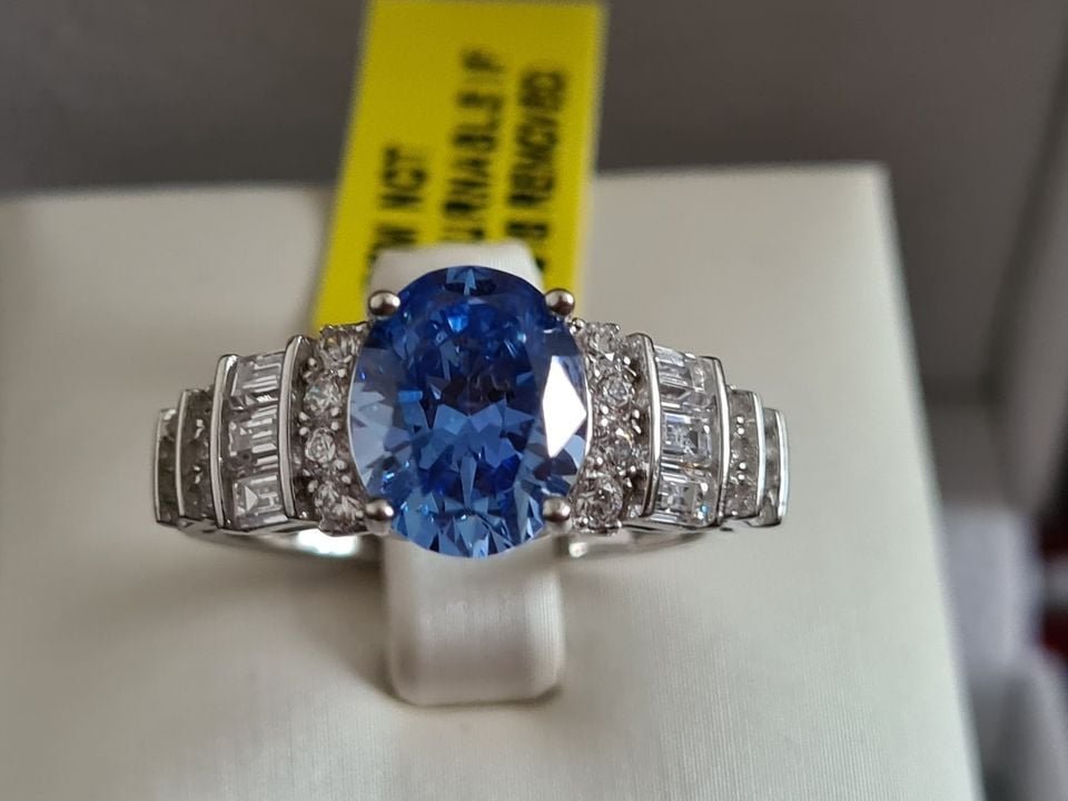 4.130Ct Blue And White Swarovski Zirconia Ring 925 sterling silver SIZE O