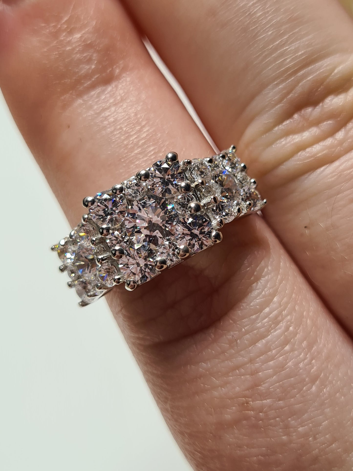 Swarovski Zirconia 3 Row Cluster Ring Sterling Silver SIZE O