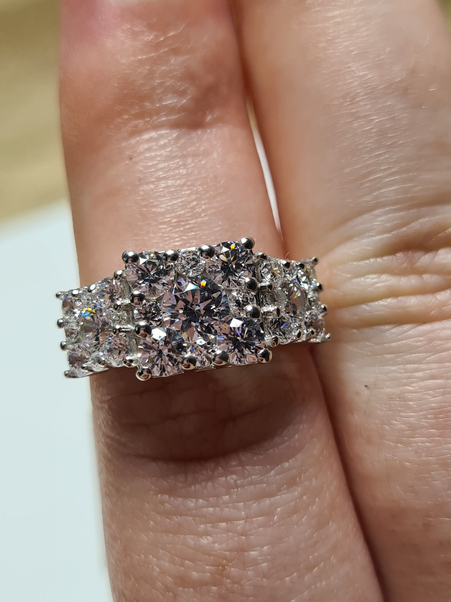 Swarovski Zirconia 3 Row Cluster Ring Sterling Silver SIZE O