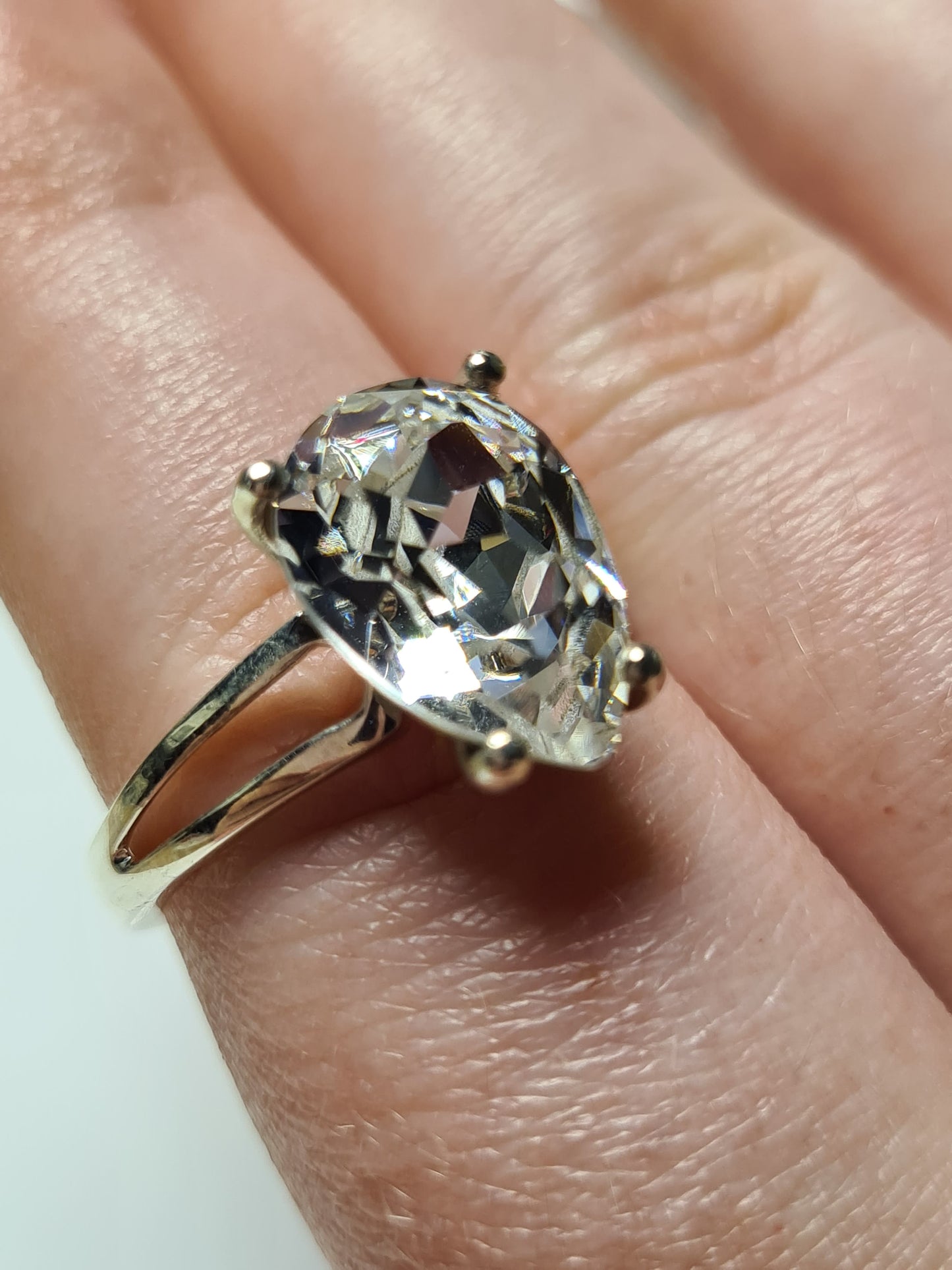 Swarovski Crystal Pear Cut Ring 925 Sterling Silver SIZE M