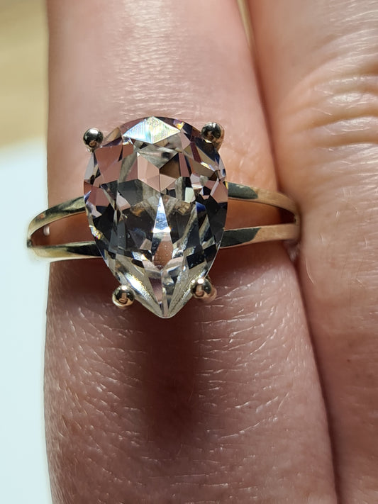 Swarovski Crystal Pear Cut Ring 925 Sterling Silver SIZE M