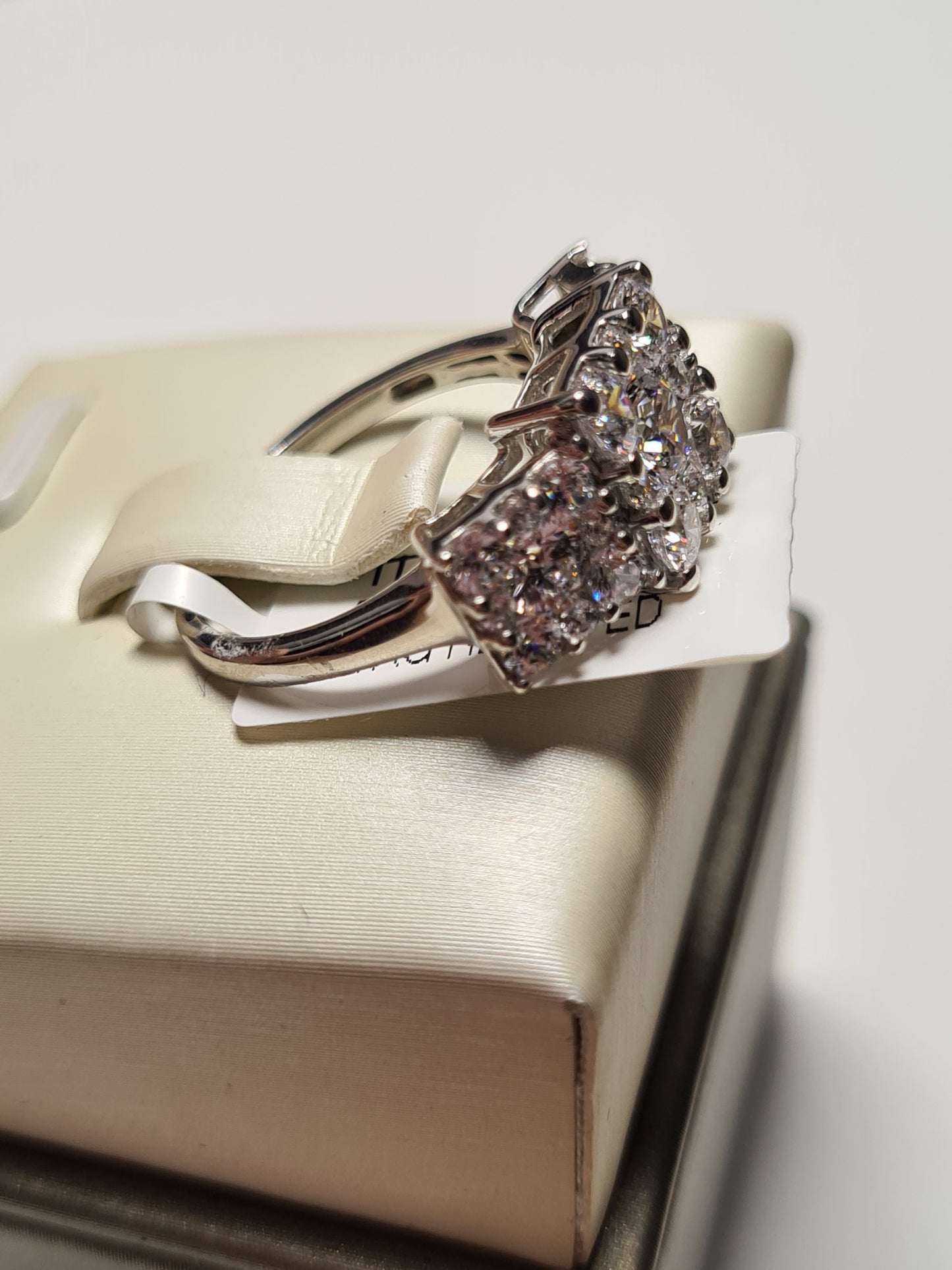 Swarovski Zirconia 3 Row Cluster Ring Sterling Silver SIZE O