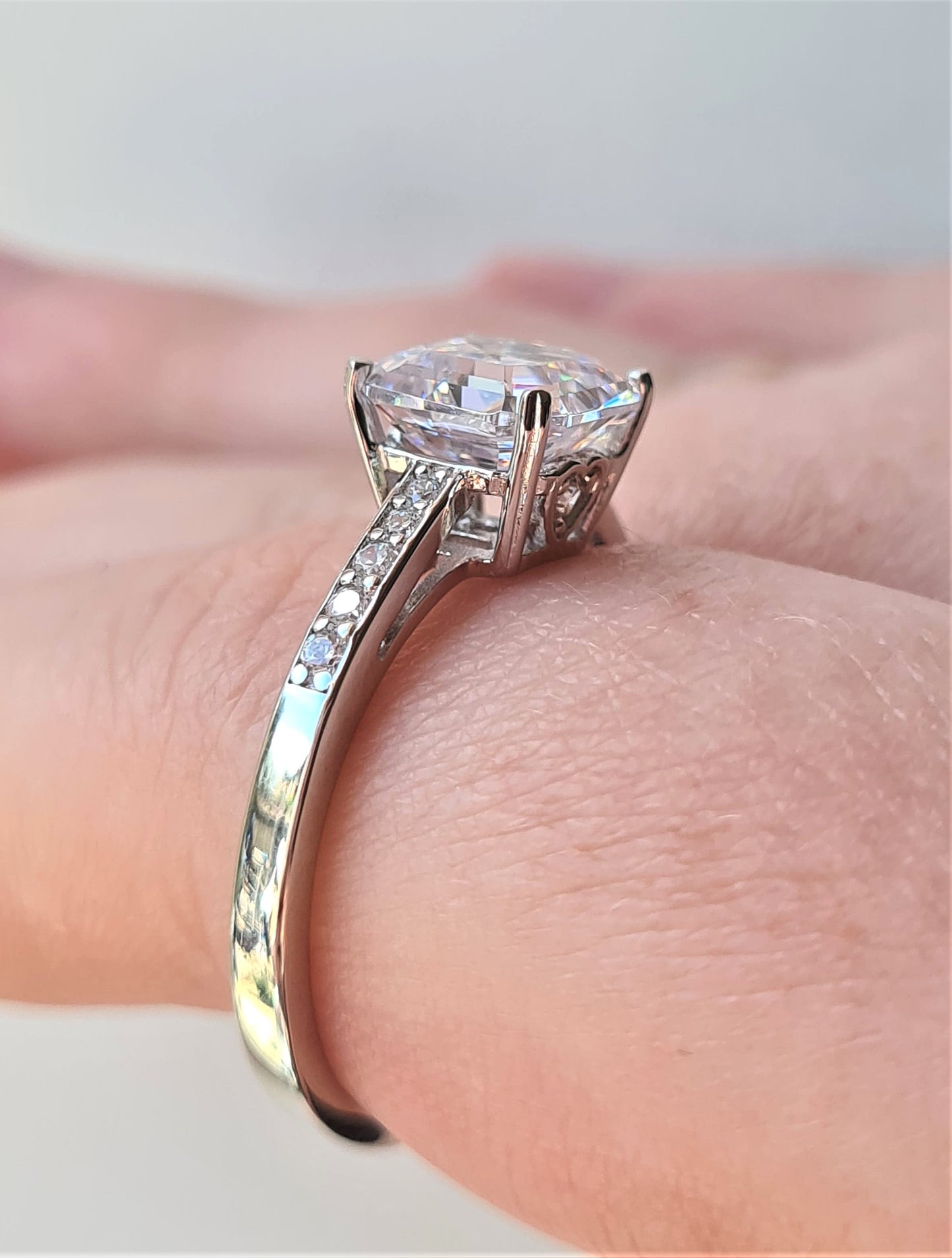 Ascher cut Simulated Diamond Ring 925 Sterling Silver SIZE N