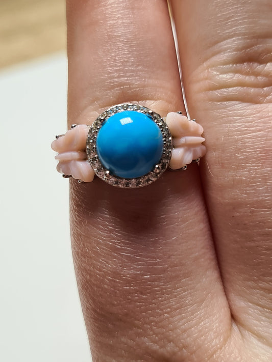 AA Arizona Sleeping Beauty Turquoise & Pink Mother of Pearl Ring SIZE R