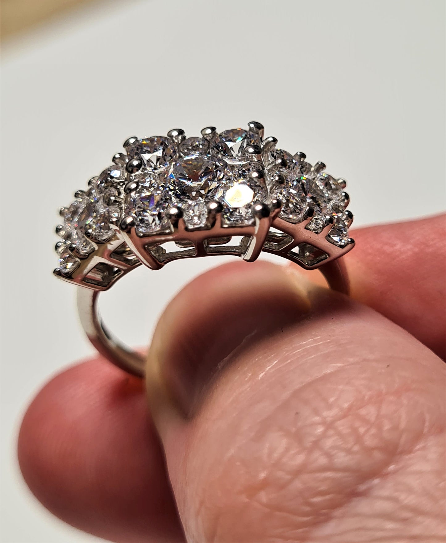 Swarovski Zirconia 3 Row Cluster Ring Sterling Silver SIZE O