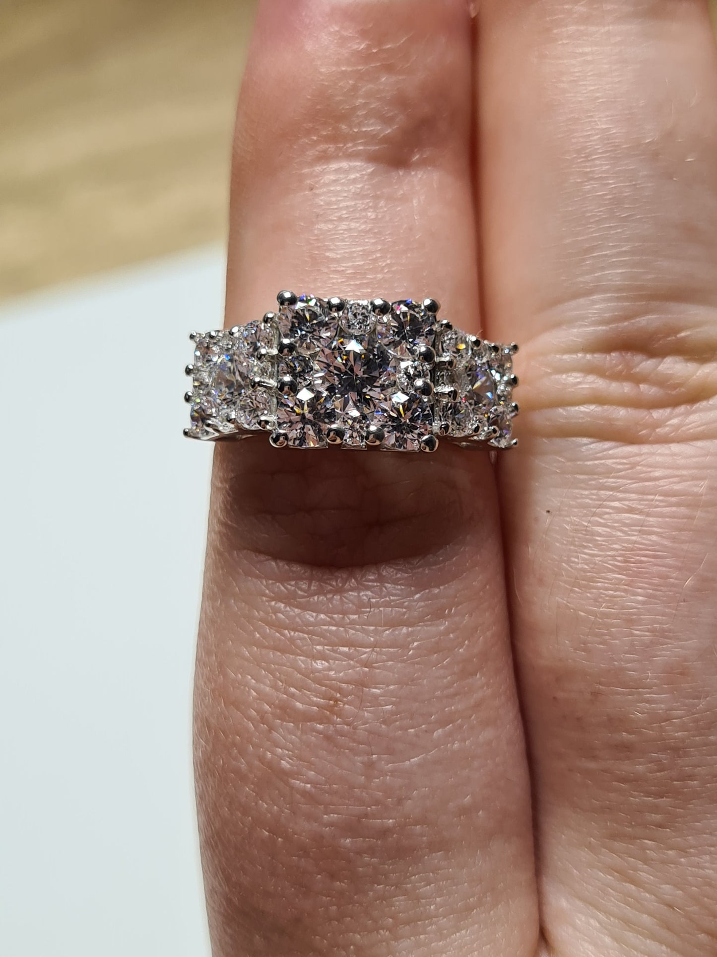 Swarovski Zirconia 3 Row Cluster Ring Sterling Silver SIZE O