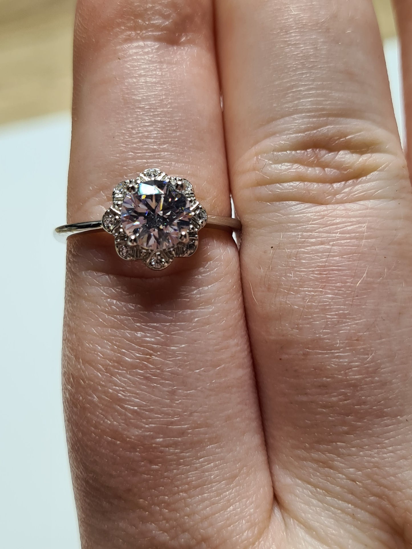 Swarovski zirconia Floral Halo Ring Set In 925 Sterling Silver SIZES P,S