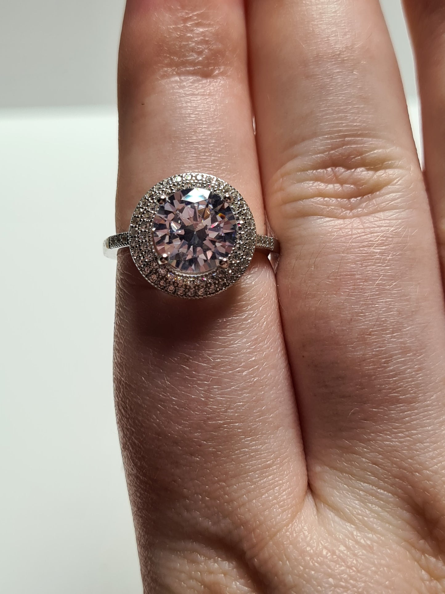 Large Round Cut Halo Simulated Diamond Ring SIZE P