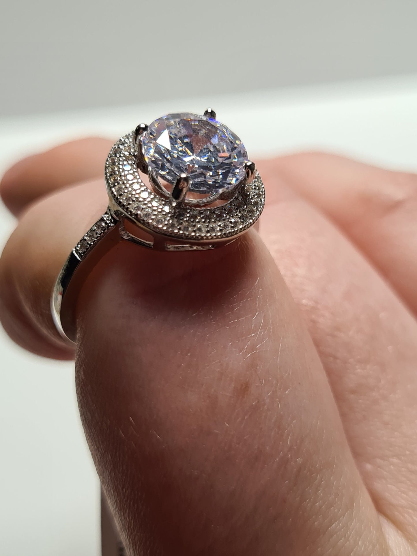 Large Round Cut Halo Simulated Diamond Ring SIZE P