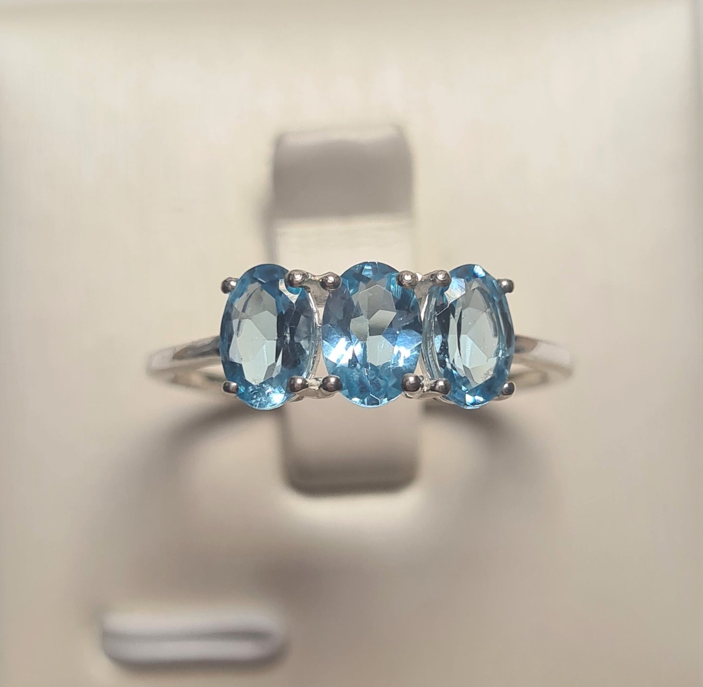 Paraiba Apatite 3 Stone Ring in Sterling Silver 1.54 Ct. SIZE N