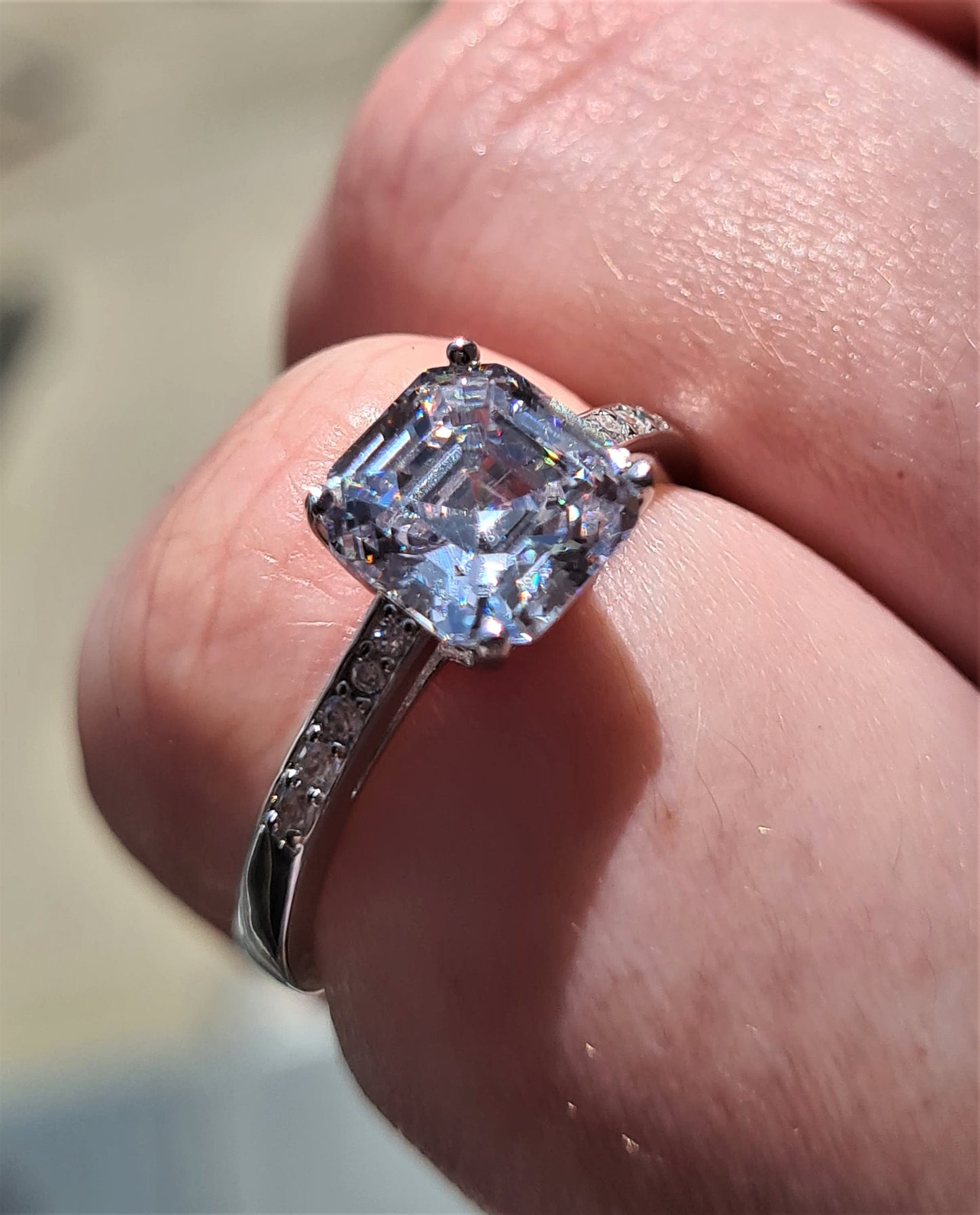 Ascher cut Simulated Diamond Ring 925 Sterling Silver SIZE N