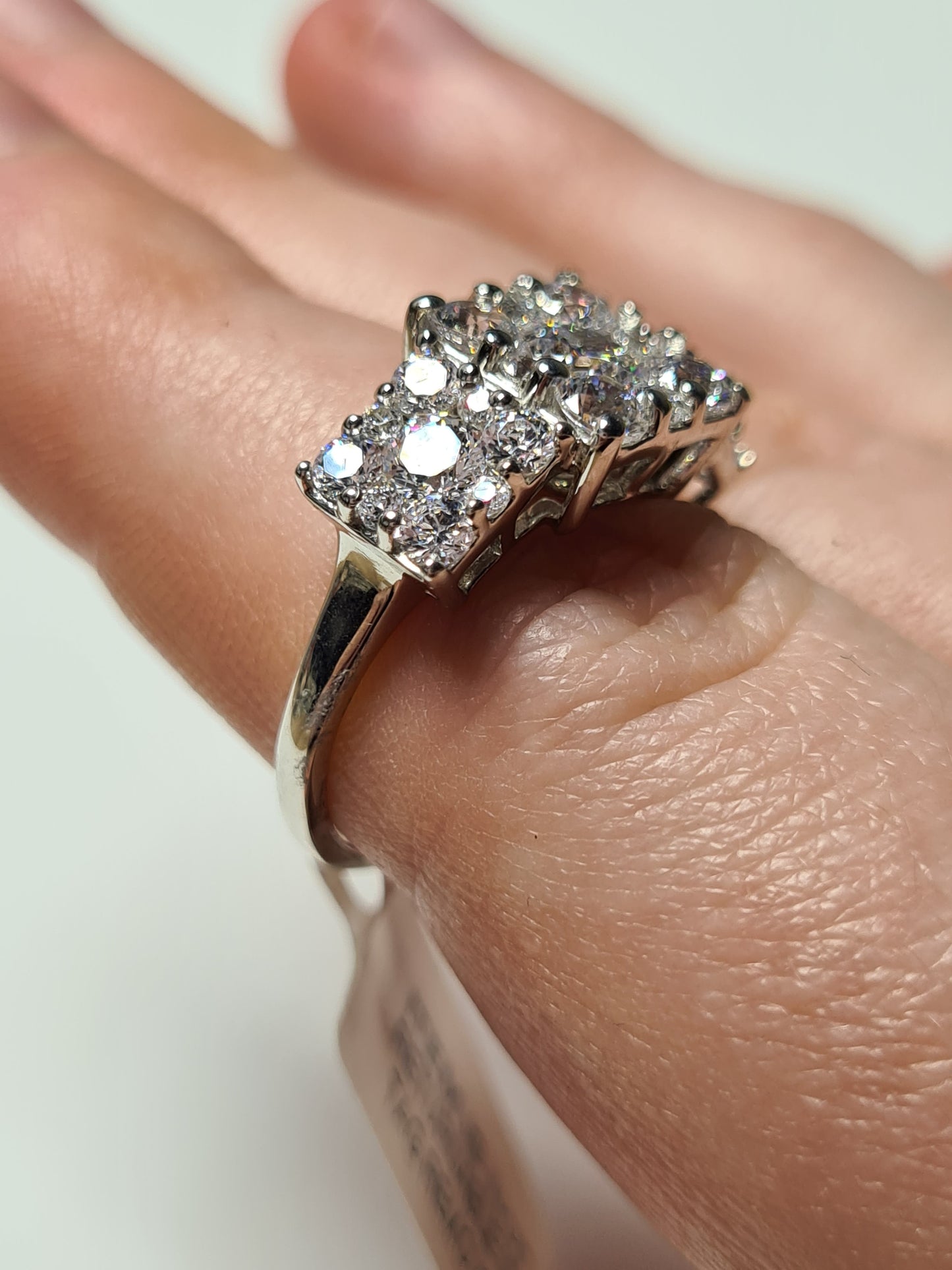 Swarovski Zirconia 3 Row Cluster Ring Sterling Silver SIZE O