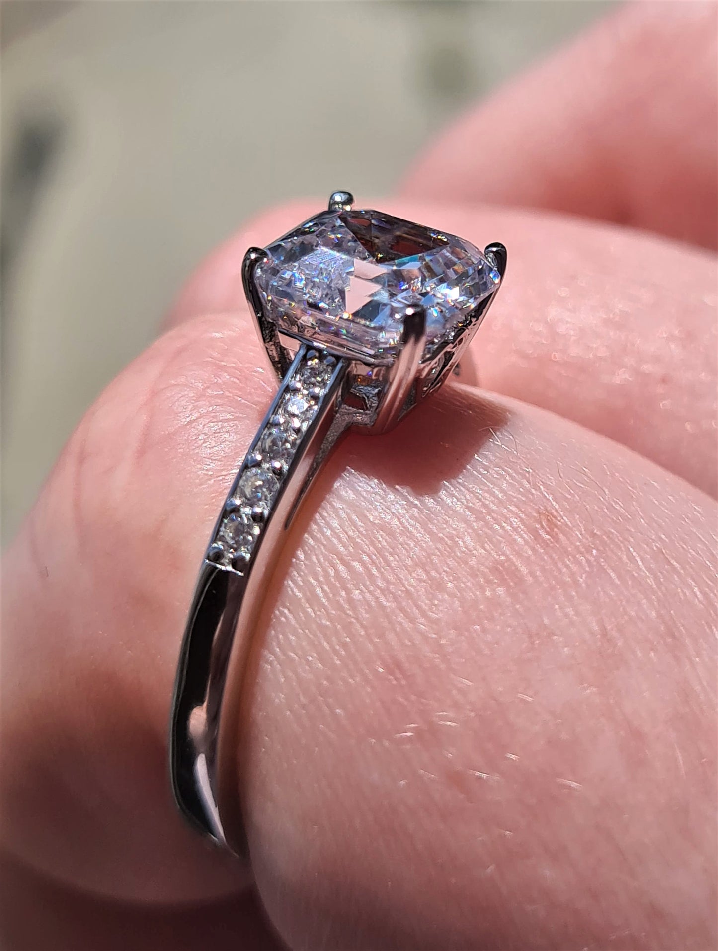 Ascher cut Simulated Diamond Ring 925 Sterling Silver SIZE N