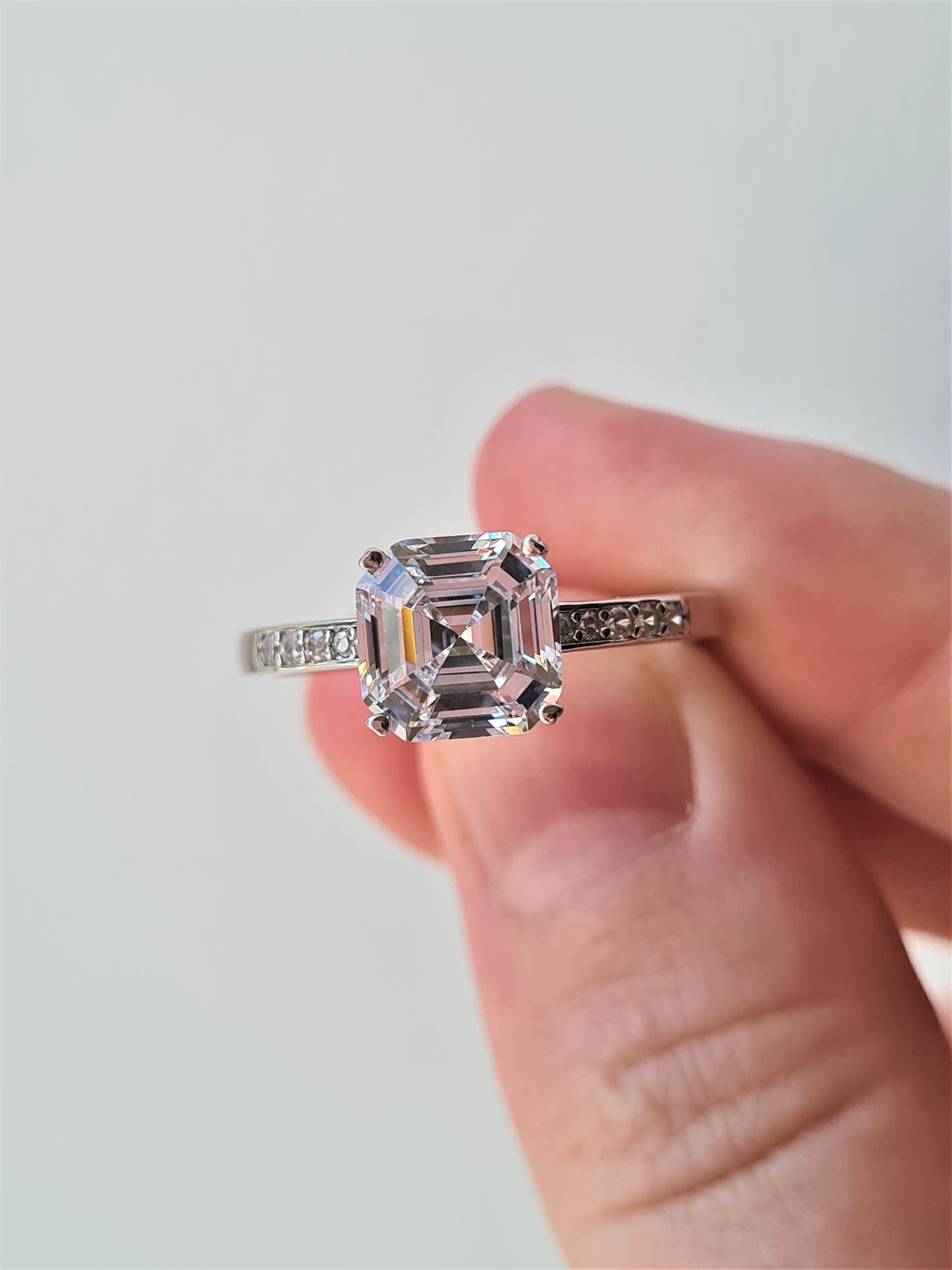 Ascher cut Simulated Diamond Ring 925 Sterling Silver SIZE N