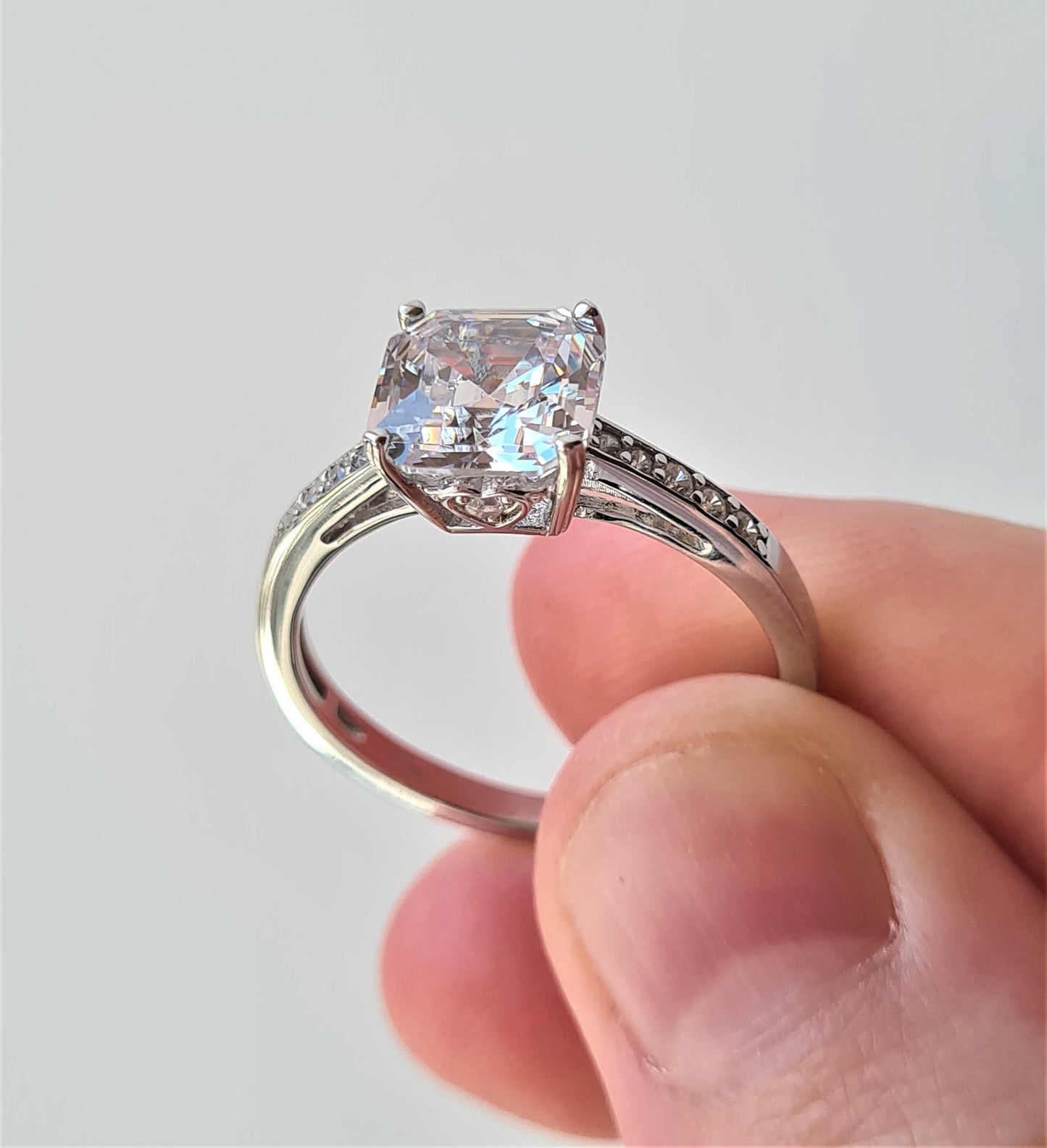 Ascher cut Simulated Diamond Ring 925 Sterling Silver SIZE N