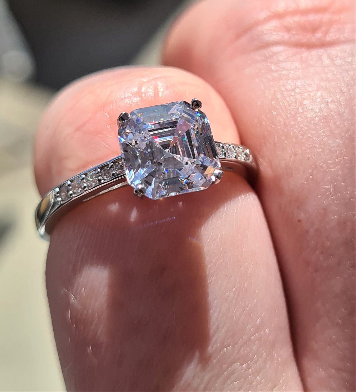 Ascher cut Simulated Diamond Ring 925 Sterling Silver SIZE N