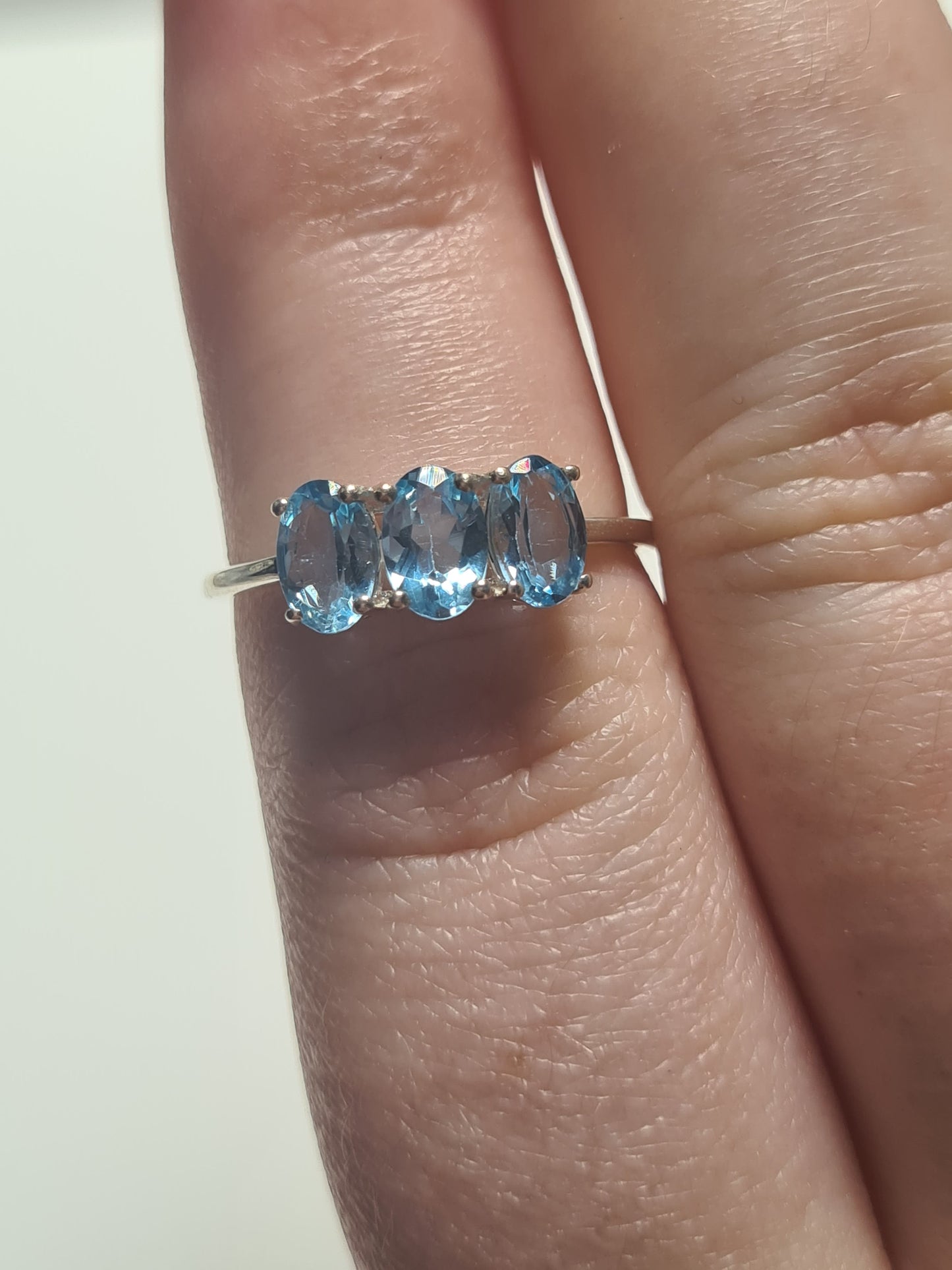 Paraiba Apatite 3 Stone Ring in Sterling Silver 1.54 Ct. SIZE N