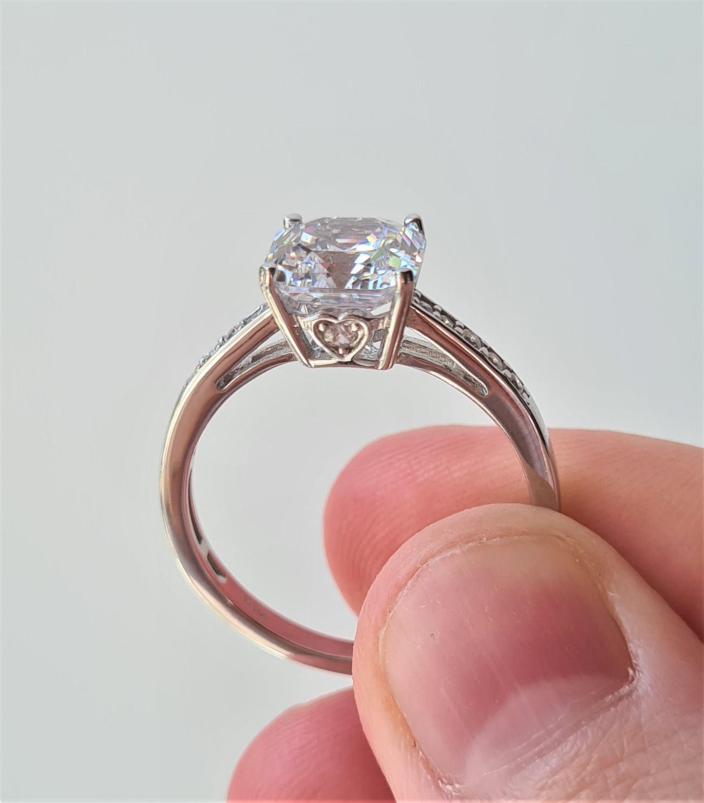 Ascher cut Simulated Diamond Ring 925 Sterling Silver SIZE N