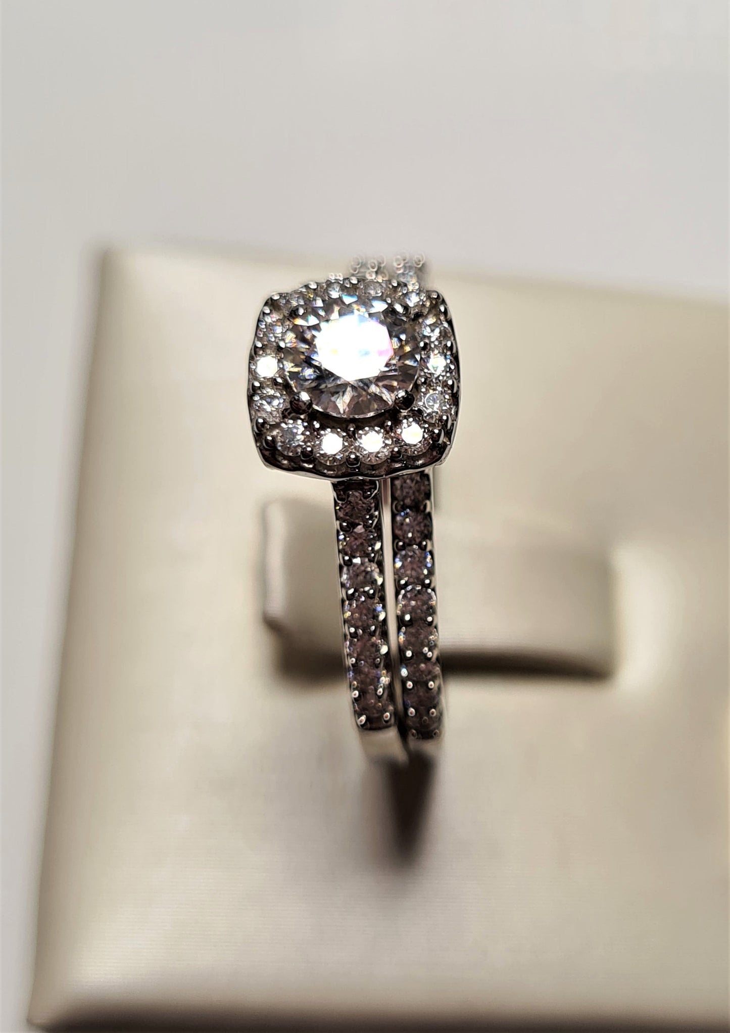 Moissanite Halo Engagement Ring Set 925 Sterling Silver SIZE Q