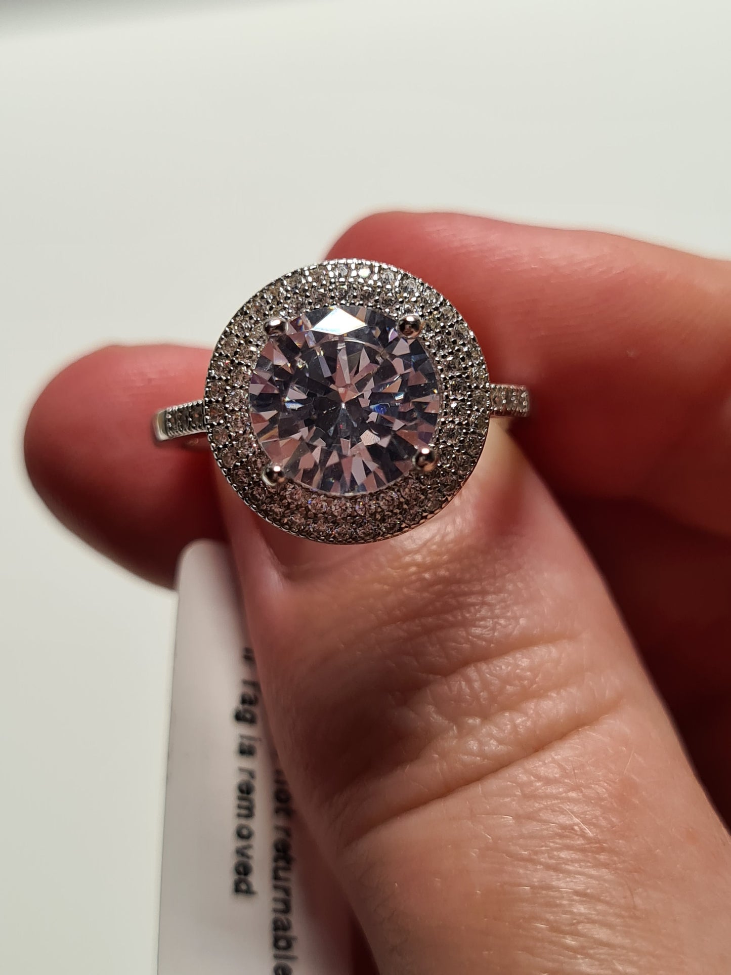 Large Round Cut Halo Simulated Diamond Ring SIZE P