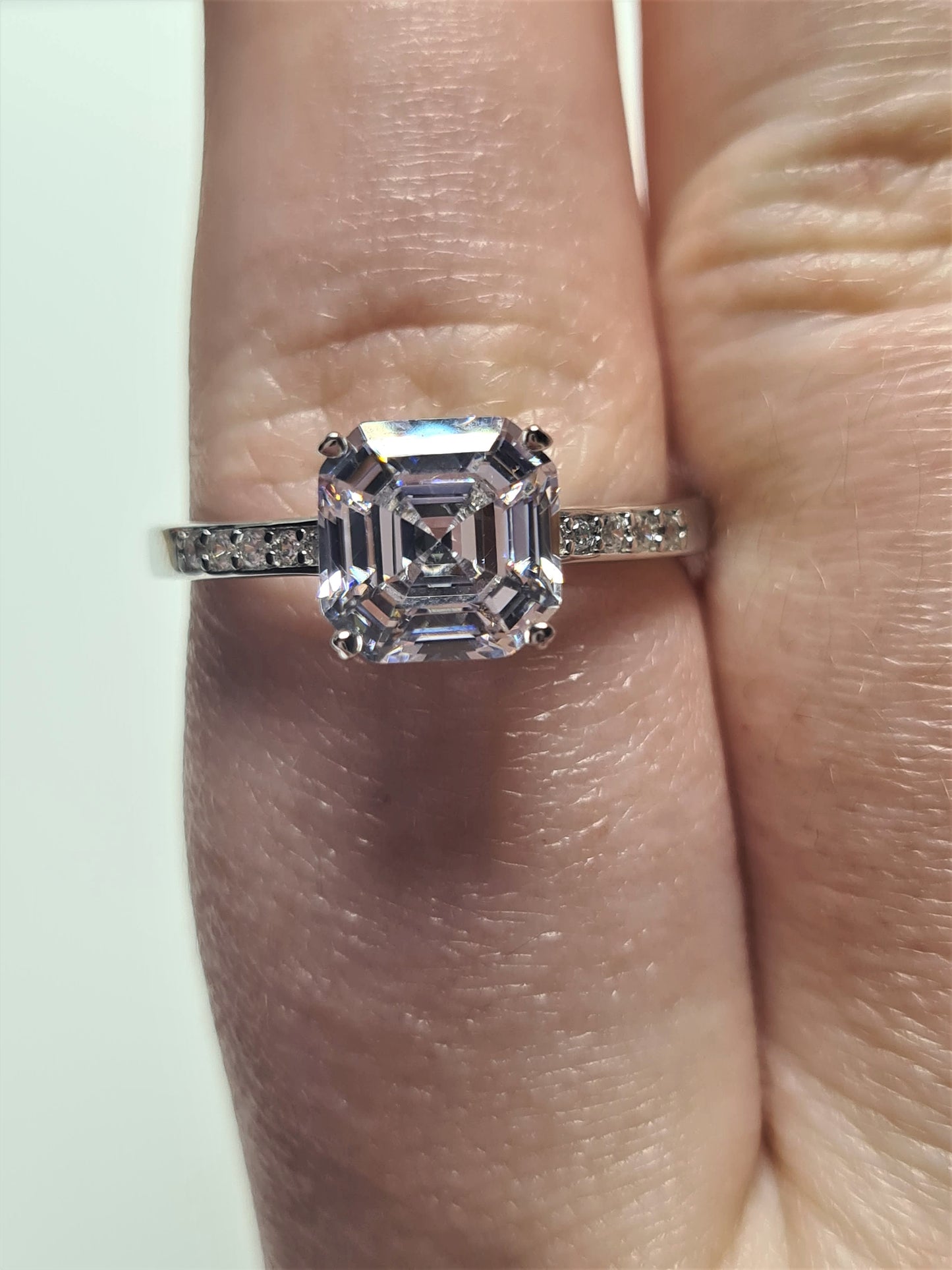 Ascher cut Simulated Diamond Ring 925 Sterling Silver SIZE N