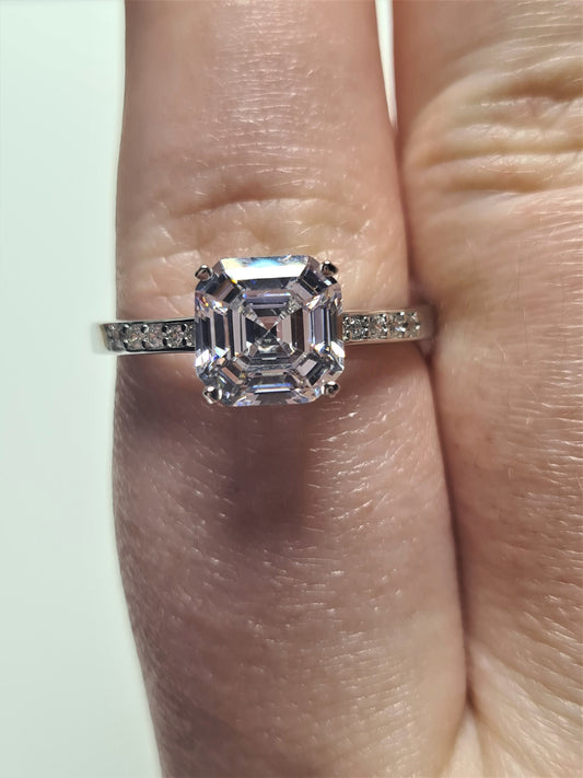 Ascher cut Simulated Diamond Ring 925 Sterling Silver SIZE N