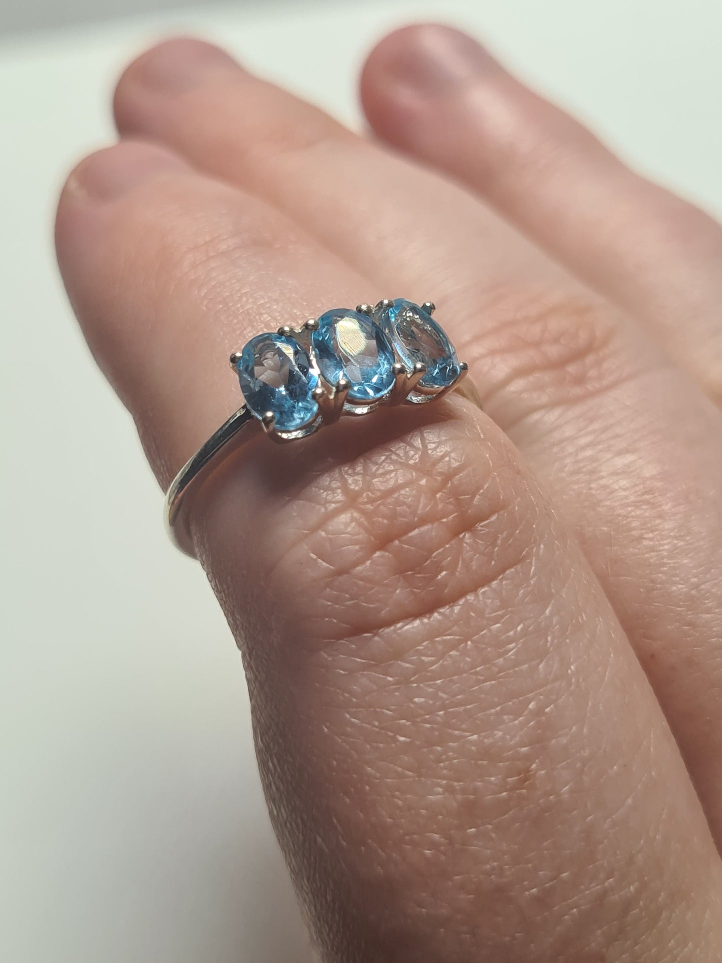 Paraiba Apatite 3 Stone Ring in Sterling Silver 1.54 Ct. SIZE N