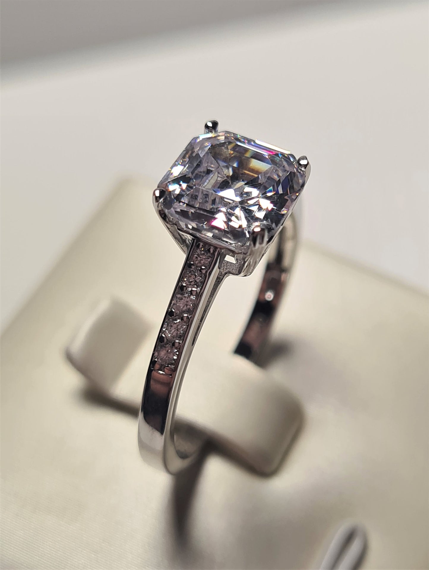 Ascher cut Simulated Diamond Ring 925 Sterling Silver SIZE N