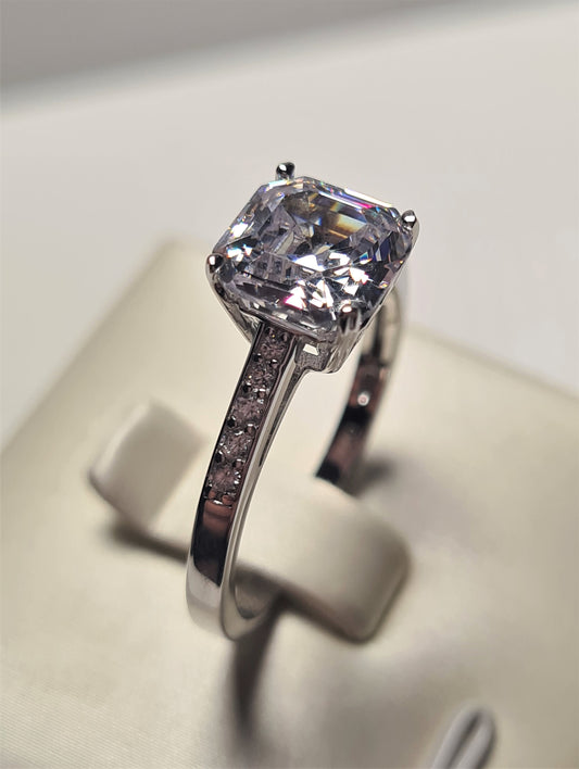 Ascher cut Simulated Diamond Ring 925 Sterling Silver SIZE N