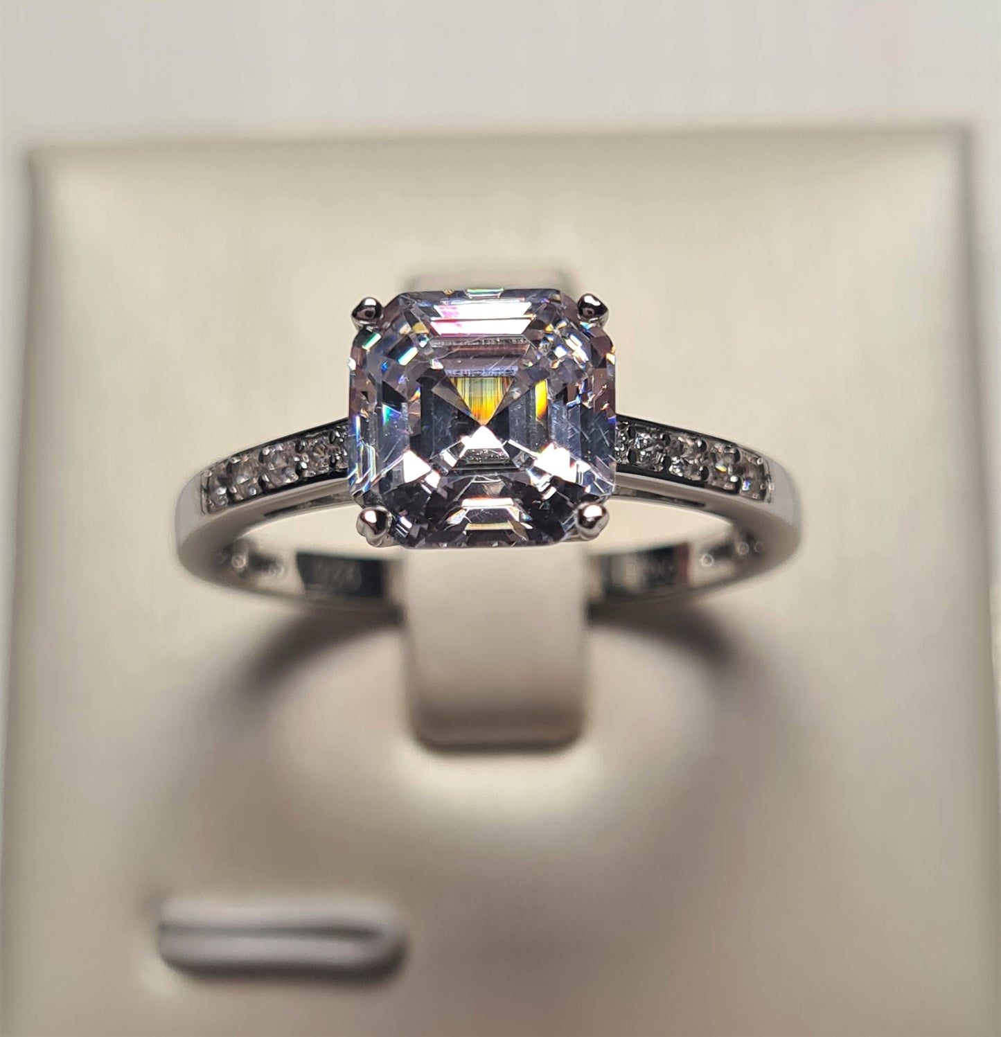 Ascher cut Simulated Diamond Ring 925 Sterling Silver SIZE N