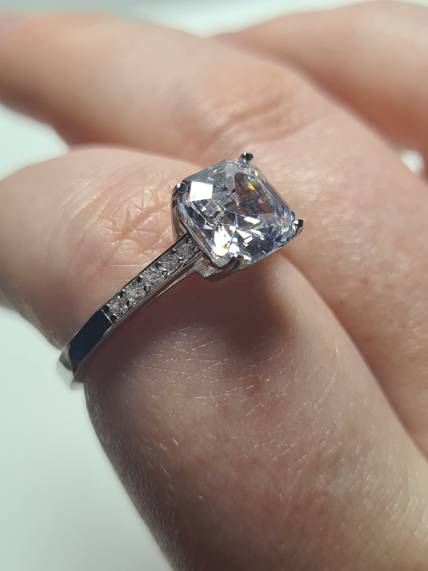 Ascher cut Simulated Diamond Ring 925 Sterling Silver SIZE N