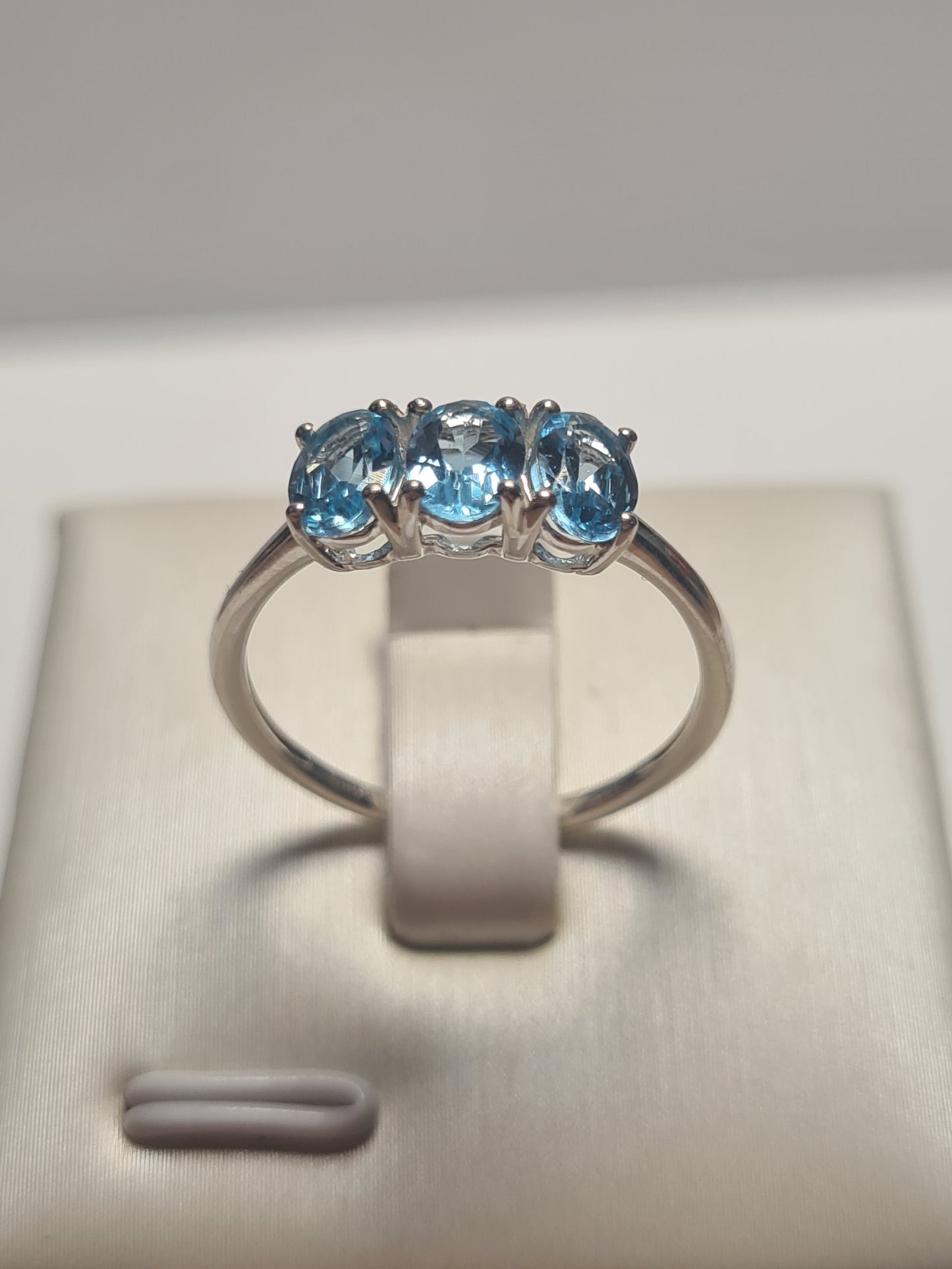 Paraiba Apatite 3 Stone Ring in Sterling Silver 1.54 Ct. SIZE N