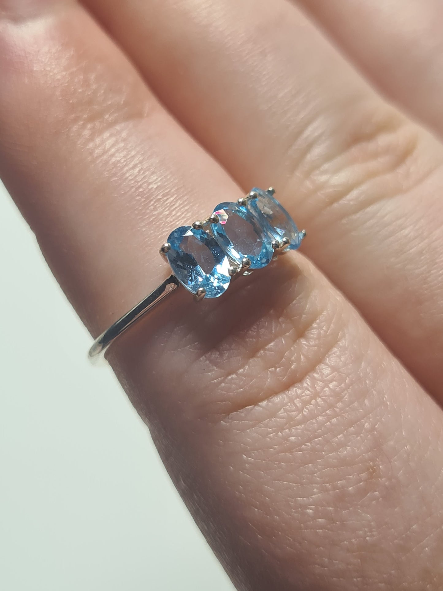 Paraiba Apatite 3 Stone Ring in Sterling Silver 1.54 Ct. SIZE N