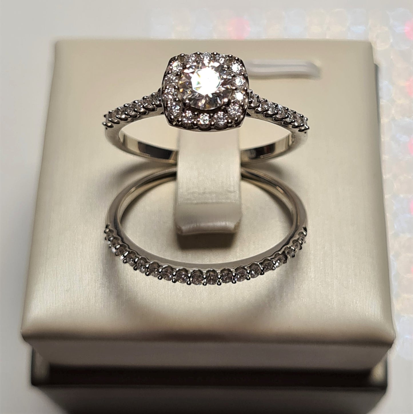 Moissanite Halo Engagement Ring Set 925 Sterling Silver SIZE Q