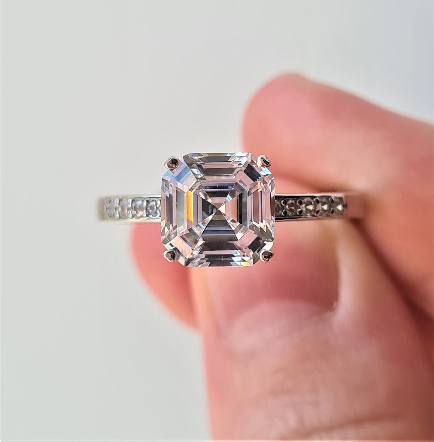 Ascher cut Simulated Diamond Ring 925 Sterling Silver SIZE N