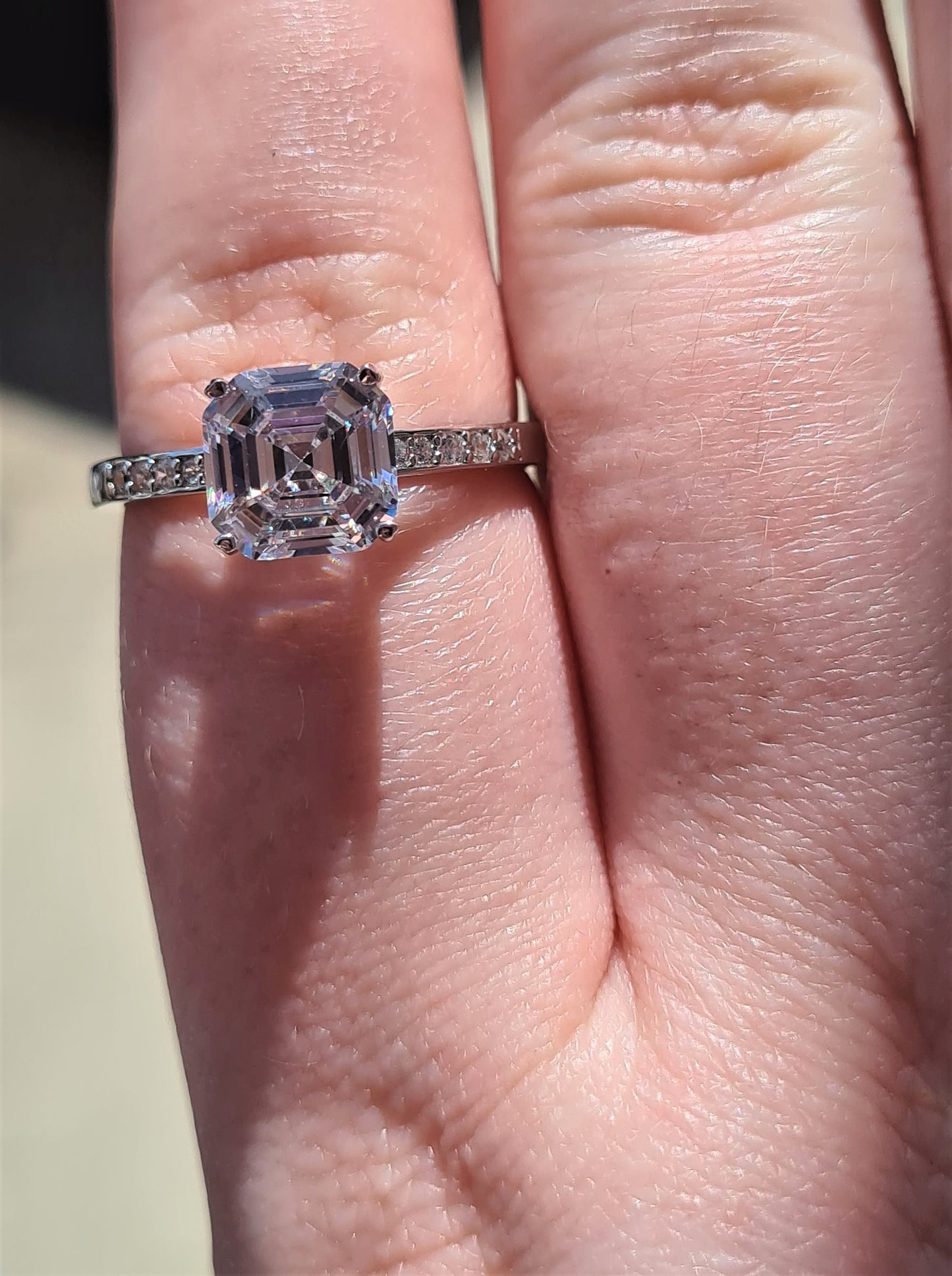 Ascher cut Simulated Diamond Ring 925 Sterling Silver SIZE N