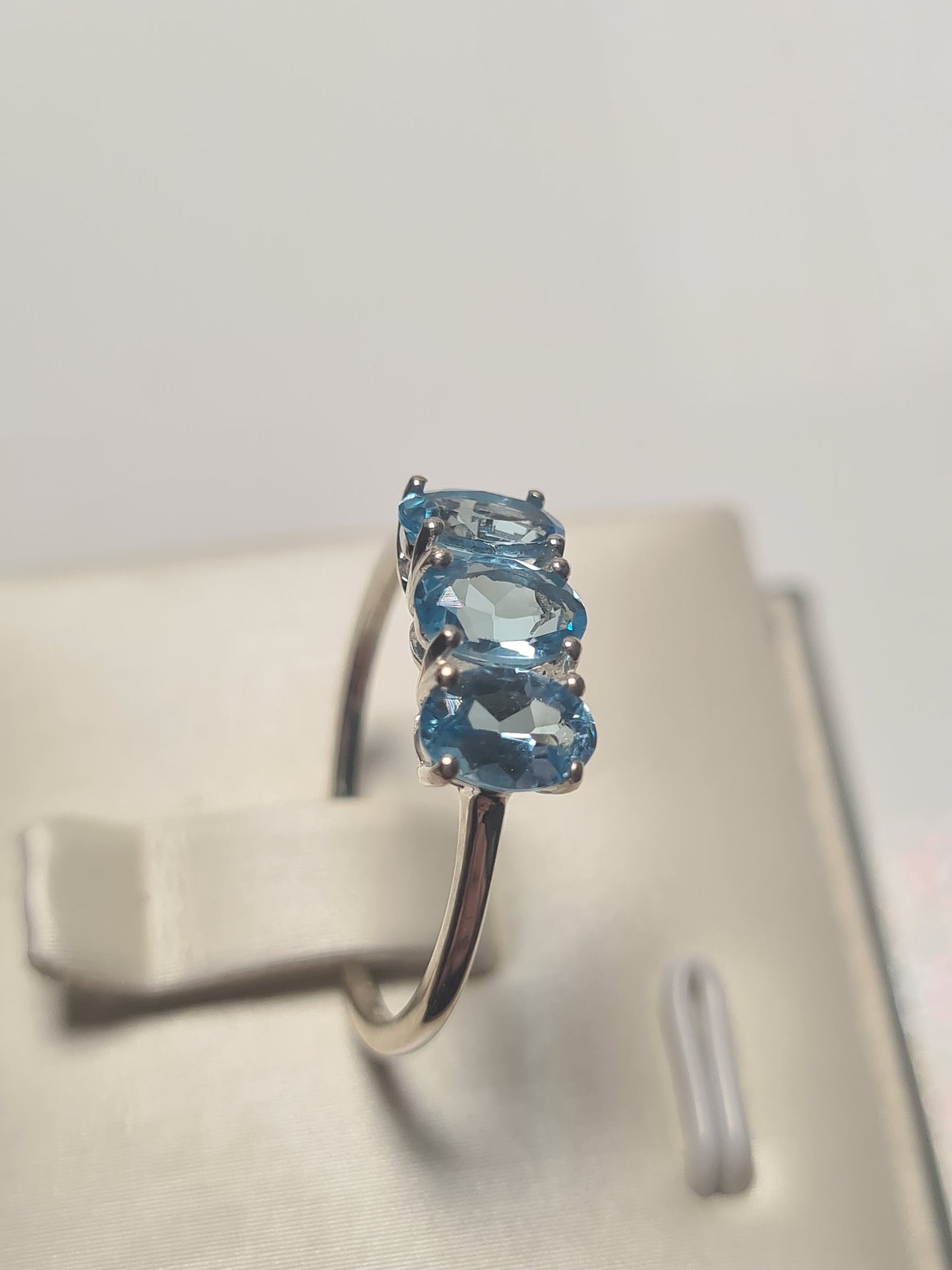 Paraiba Apatite 3 Stone Ring in Sterling Silver 1.54 Ct. SIZE N