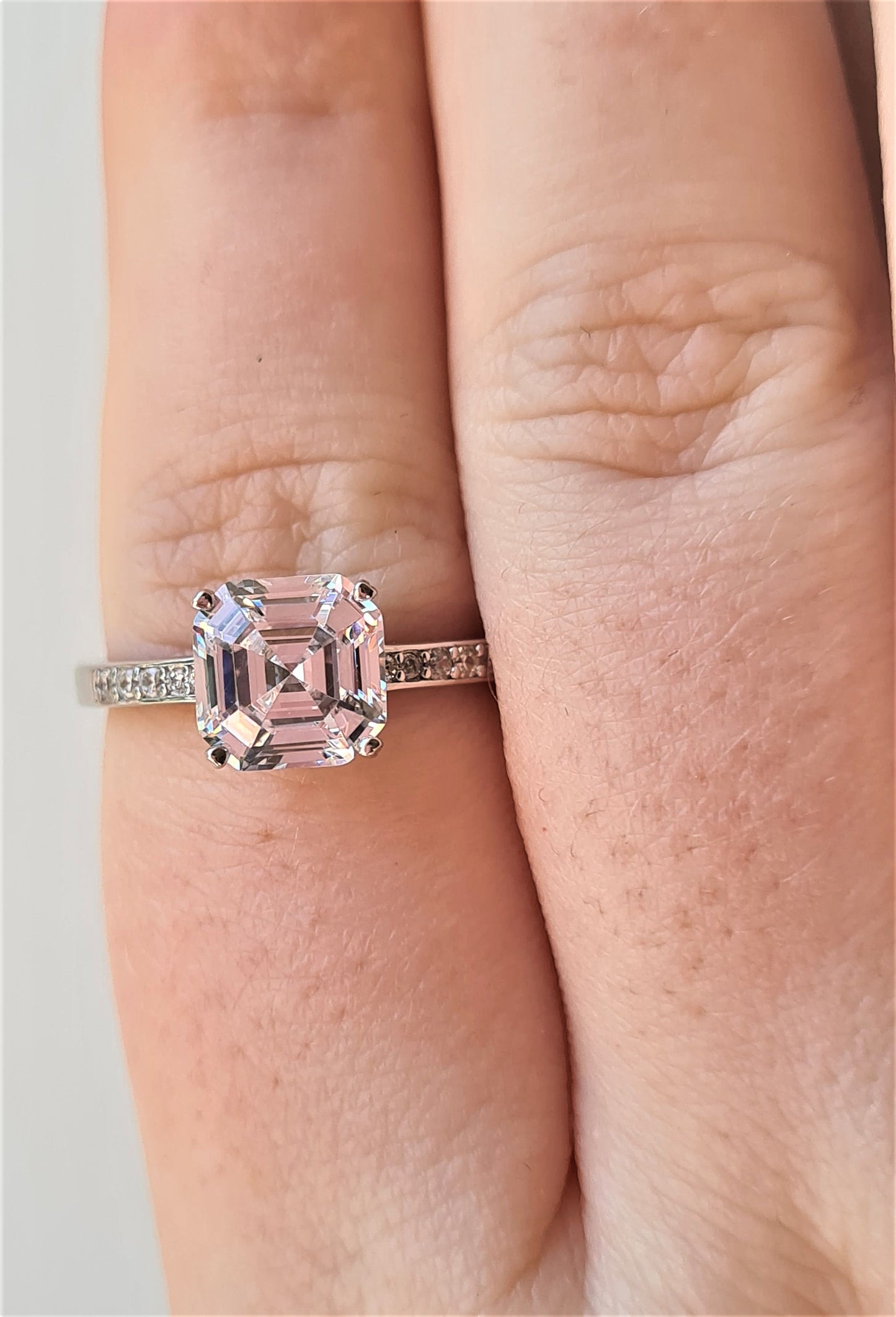 Ascher cut Simulated Diamond Ring 925 Sterling Silver SIZE N