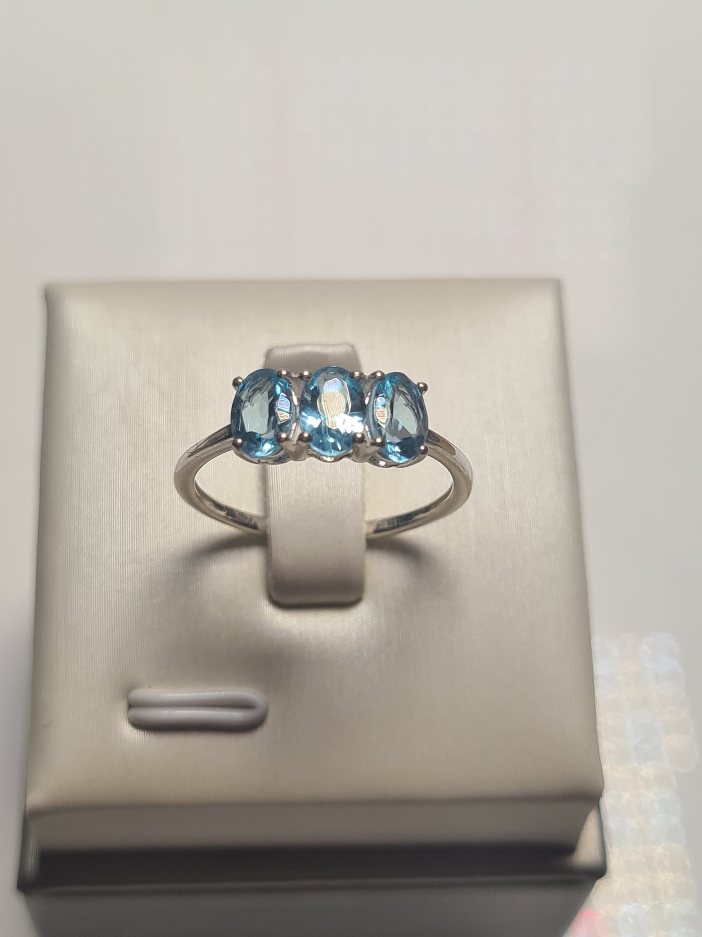 Paraiba Apatite 3 Stone Ring in Sterling Silver 1.54 Ct. SIZE N