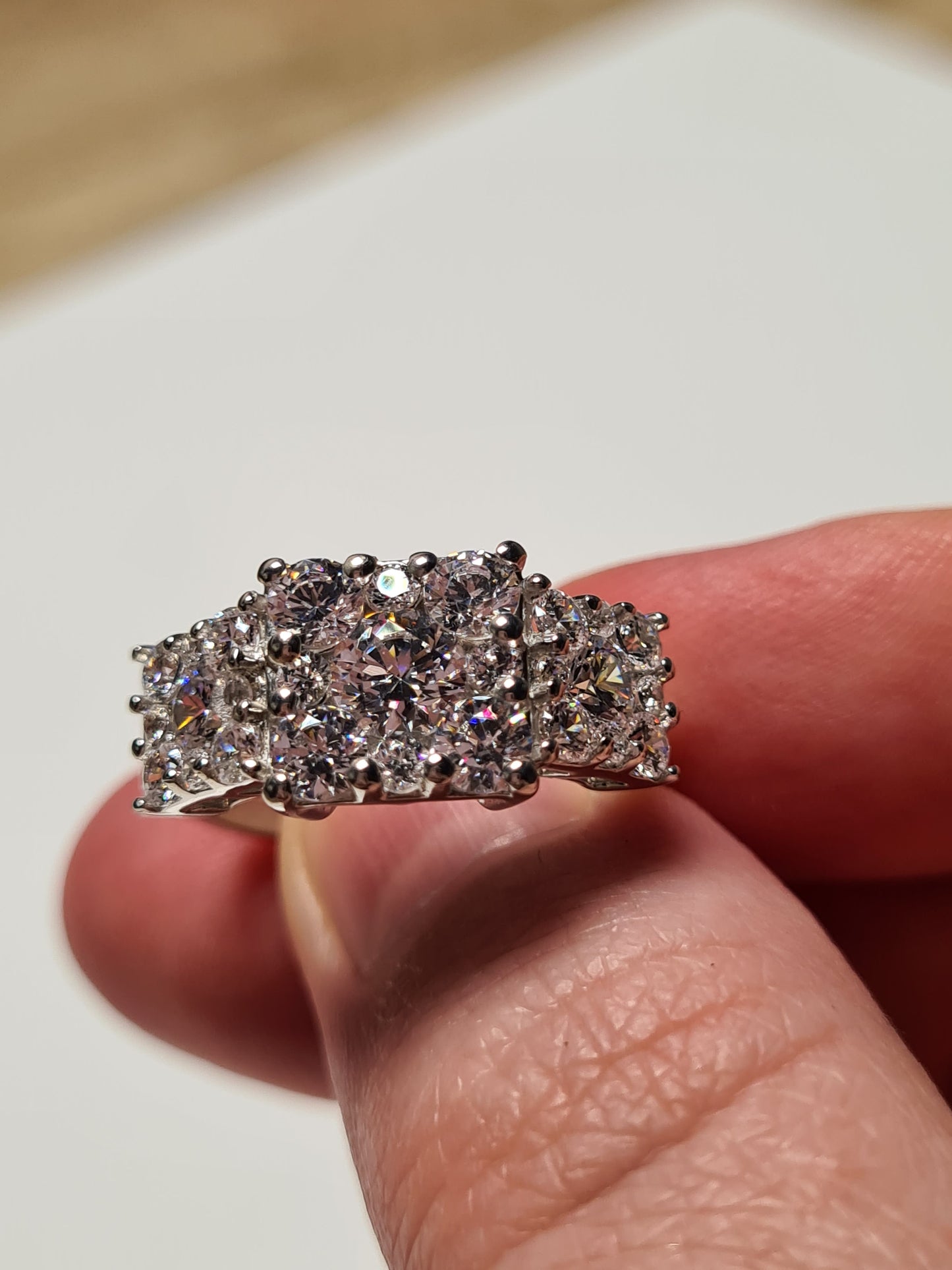 Swarovski Zirconia 3 Row Cluster Ring Sterling Silver SIZE O