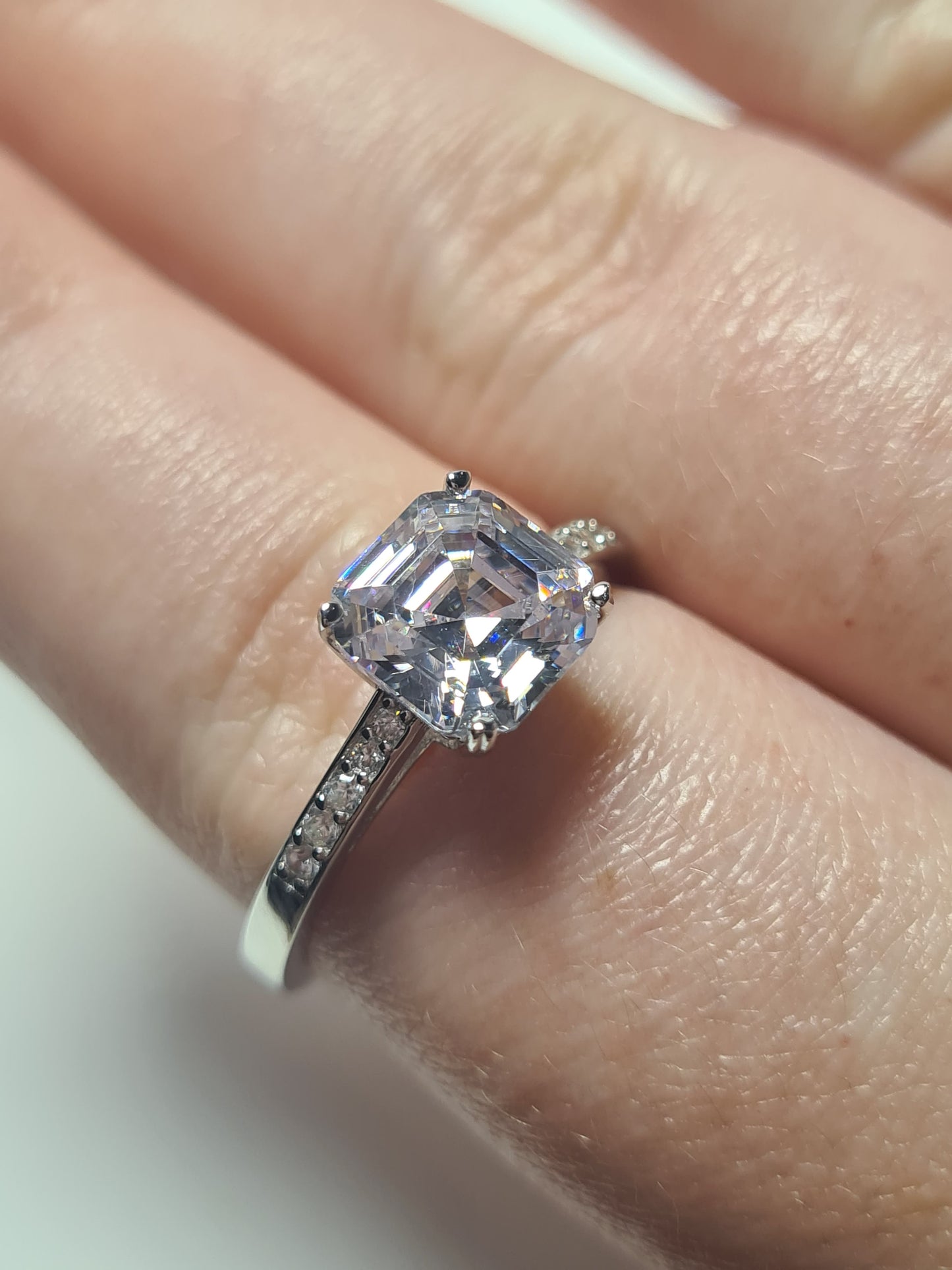 Ascher cut Simulated Diamond Ring 925 Sterling Silver SIZE N