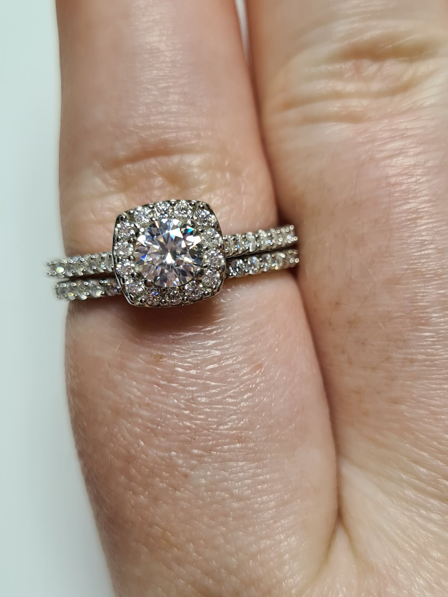 Moissanite Halo Engagement Ring Set 925 Sterling Silver SIZE Q