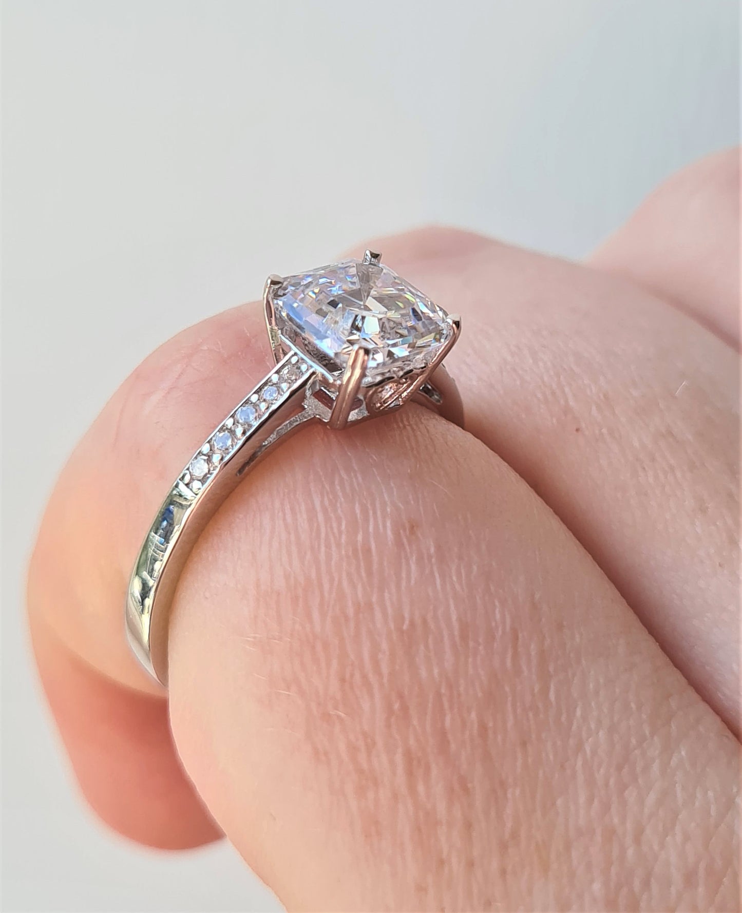 Ascher cut Simulated Diamond Ring 925 Sterling Silver SIZE N