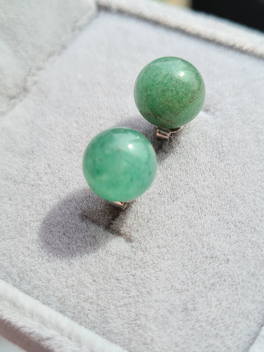 8ct Green Aventurine Solitaire Stud Earrings 925 Sterling Silver