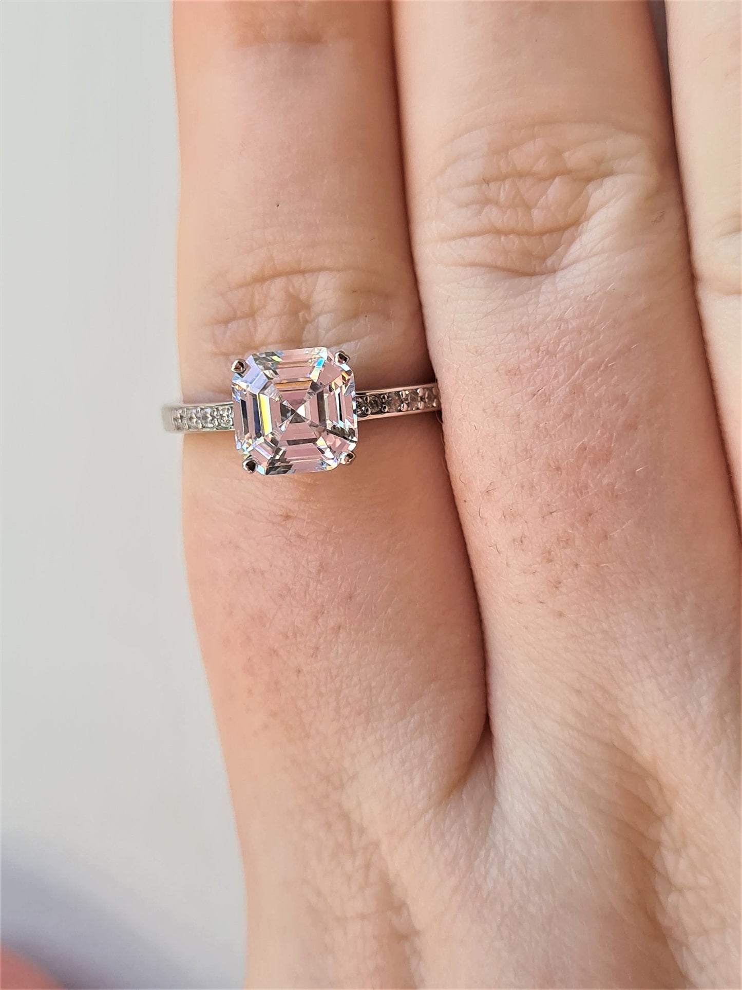 Ascher cut Simulated Diamond Ring 925 Sterling Silver SIZE N