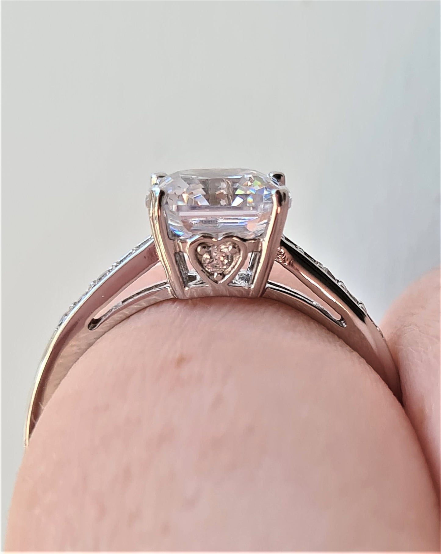 Ascher cut Simulated Diamond Ring 925 Sterling Silver SIZE N