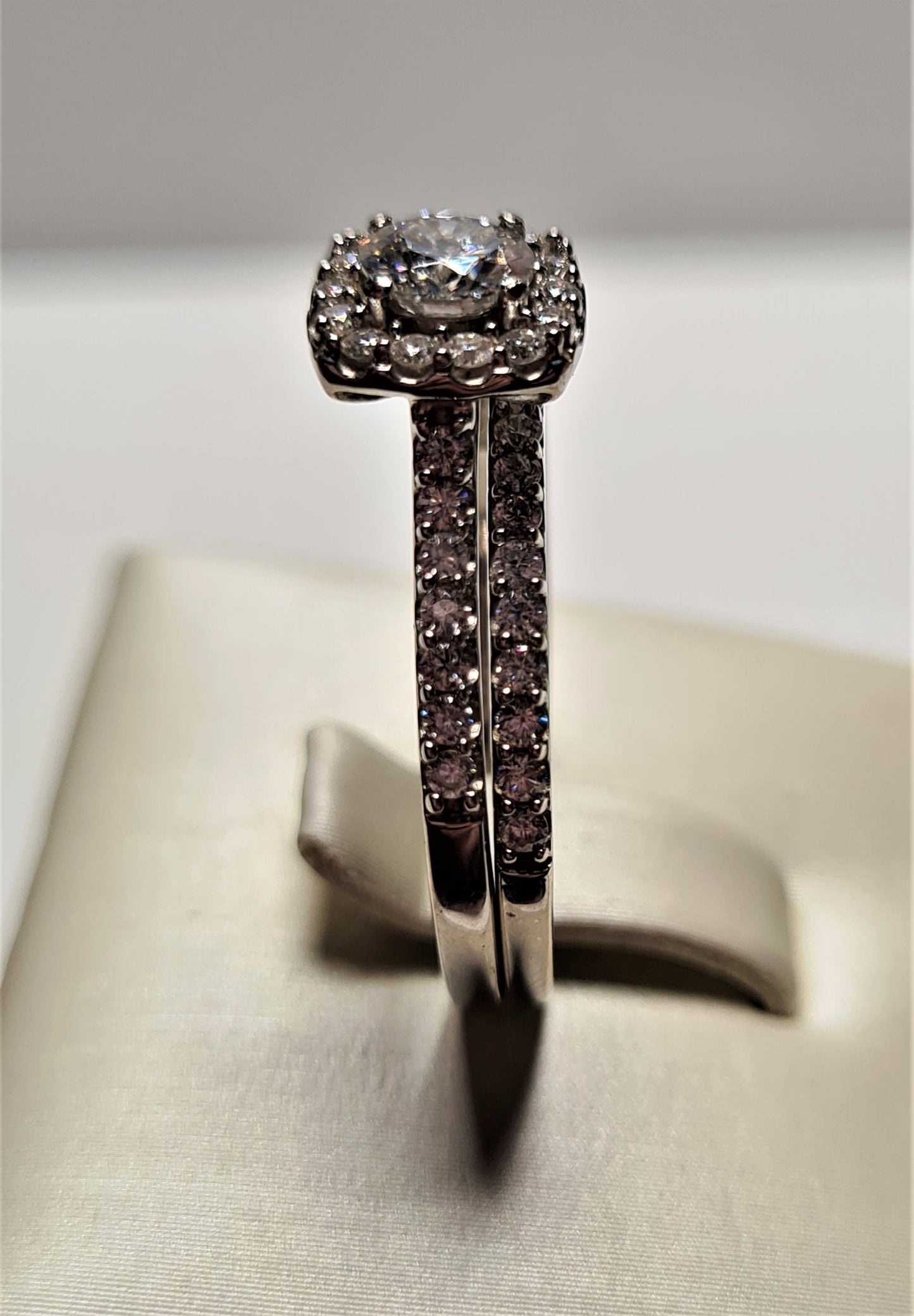 Moissanite Halo Engagement Ring Set 925 Sterling Silver SIZE Q
