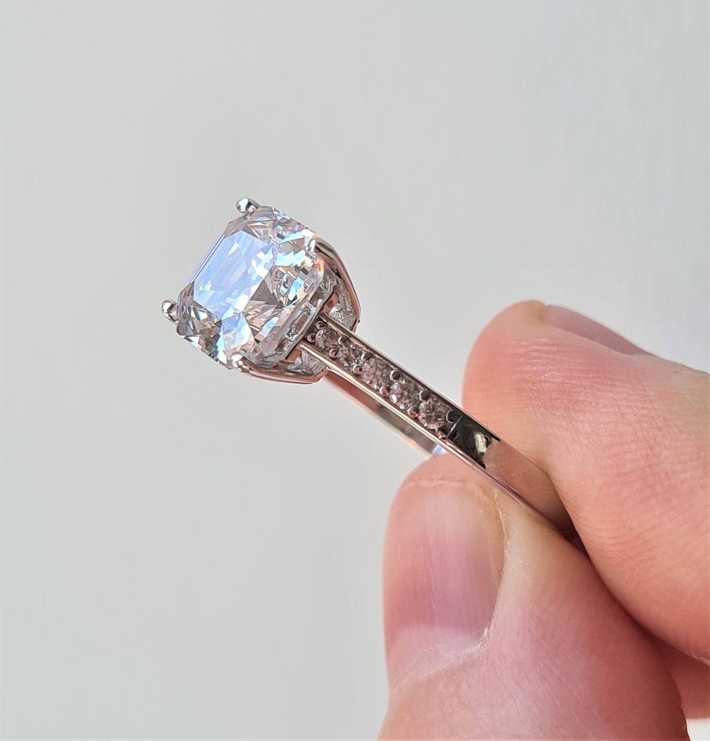 Ascher cut Simulated Diamond Ring 925 Sterling Silver SIZE N